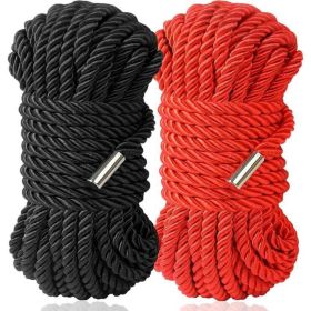 2pack Silk Rope Long Rope, Skin Friendly Soft Rope Durable, 5M 8 mm Multipurpose Long Satin Braided Twisted Rope (Black, Red)